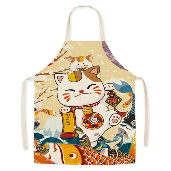Ukiyo-E Desenli Kedi Mutfak Önlüğü - Yetişkin - W88812