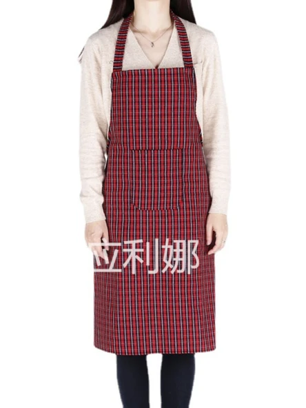 Pamuklu Mutfak Önlüğü - Unisex - Yağa Dayanıklı - Kırmızı Ekose - 2