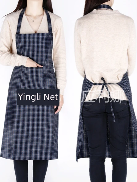 Pamuklu Mutfak Önlüğü - Unisex - Yağa Dayanıklı - Kırmızı Ekose - 3