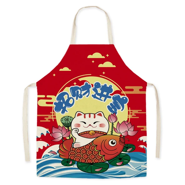 Ukiyo-E Desenli Kedi Mutfak Önlüğü - Çocuk - W88820