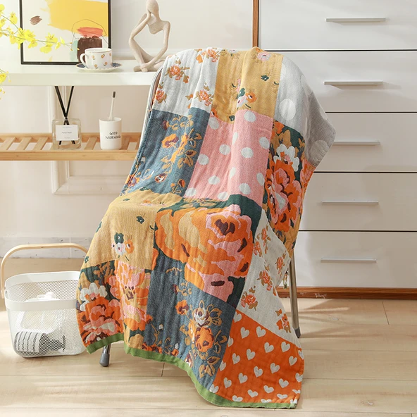 Ekstra Büyük Pamuklu Müslin Banyo Havlusu 80x160cm - Çiçek Aşkı