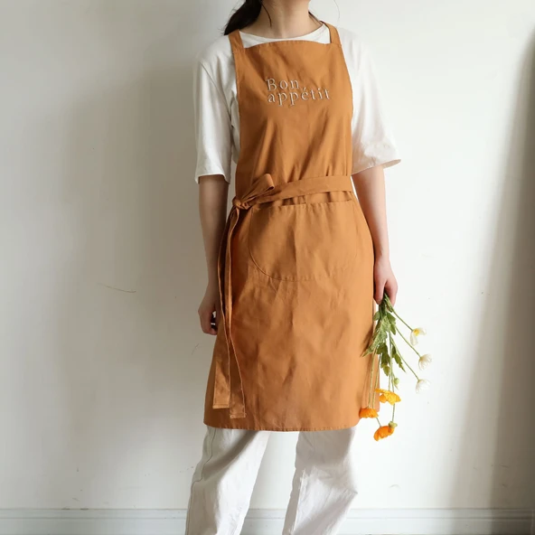 Minimalist Mutfak Önlüğü - Kolsuz - Bağcıklı - Uzun - Sarı Çay