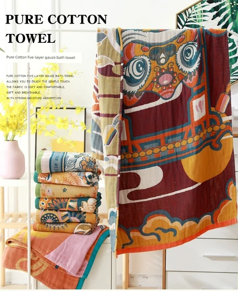 Ekstra Büyük Pamuklu Müslin Banyo Havlusu 80x160cm - Uzun Kulaklı Tavşan - 7