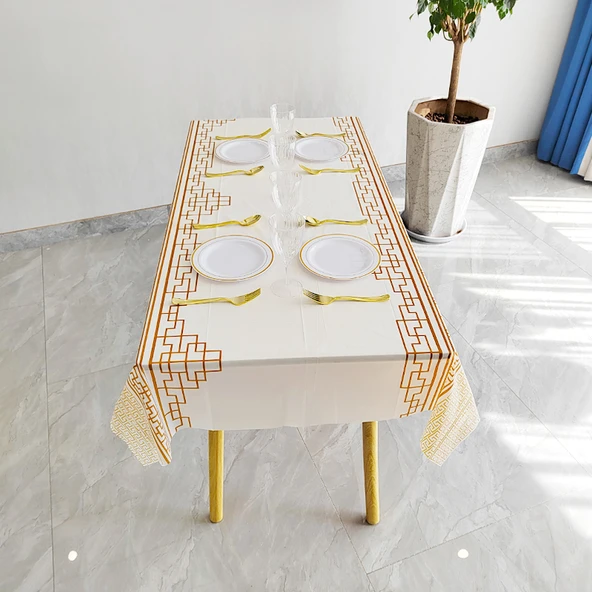 Tek Kullanımlık Plastik Masa Örtüsü - 2x2m Kırmızı Pencere Desenli - 10 Adet - 12