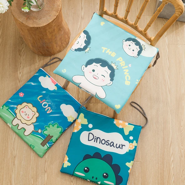 Rayon Yazlık Nefes Alabilen Sandalye Minderi - MengMeng Dinozor Desenli - 40x40x3cm - 5