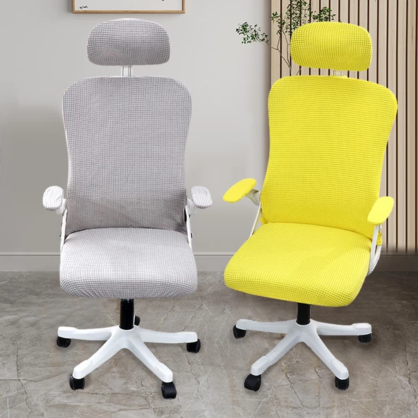 Ofis Koltuğu Kılıfı - Universal Elastik - 5 Parça - Kahverengi (Kolçak 23-27 cm) - 4