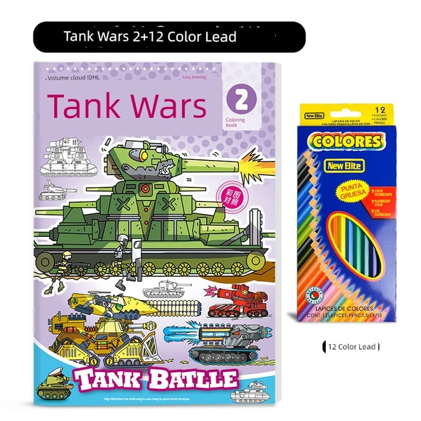 Tank Savaşları Boyama Kitabı [Tekli] Tank Savaşı ② + 12 Renkli Kurşun Kalem