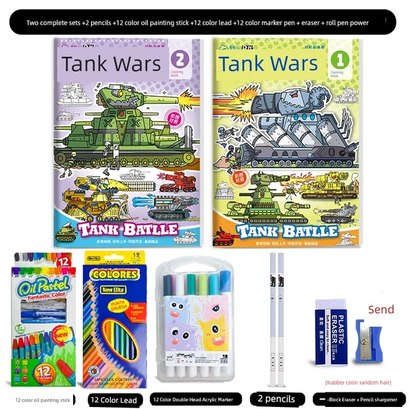 Tank Savaşları Boyama Kitabı [2'li Paket] Tank Savaşı ① + ② + Hediye Paketi