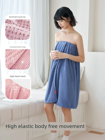 Kadın Pamuk Banyo Eteği ve Saç Bandı Seti - Pembe Mor - Resim 6