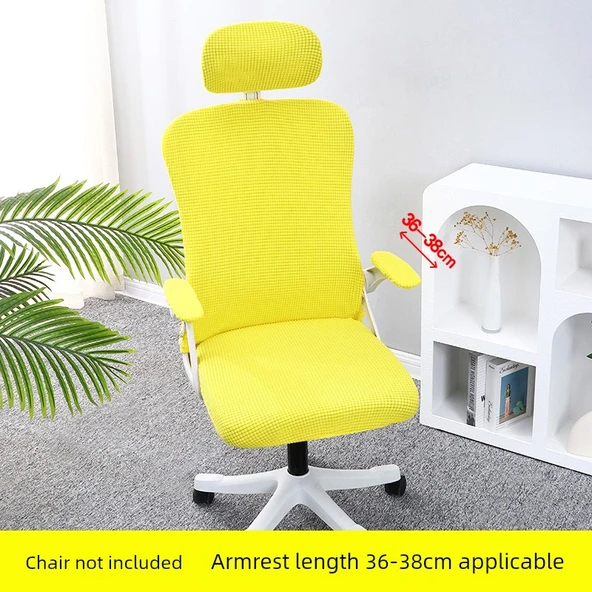 Ofis Koltuğu Kılıfı - Universal Elastik - 5 Parça - Sarı (Kolçak 36-38 cm)