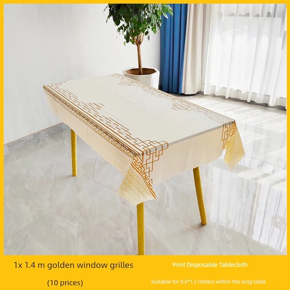 Tek Kullanımlık Plastik Masa Örtüsü - 1x1.4m Altın Pencere Desenli - 10 Adet