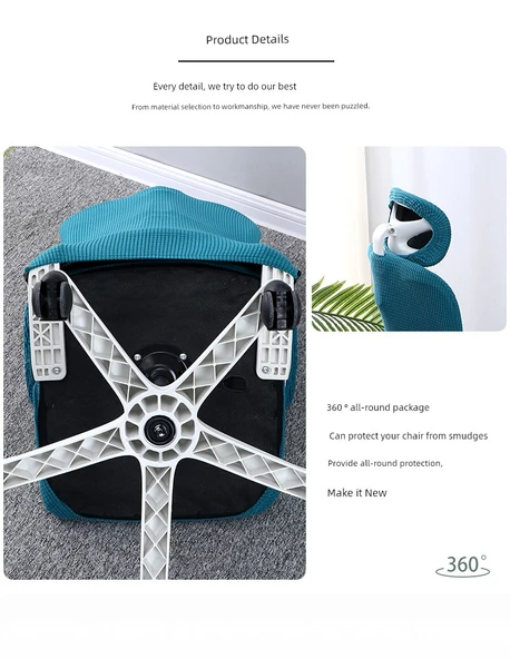 Ofis Koltuğu Kılıfı - Universal Elastik - 5 Parça - Gri Yeşil (Kolçak 36-38 cm) - 11