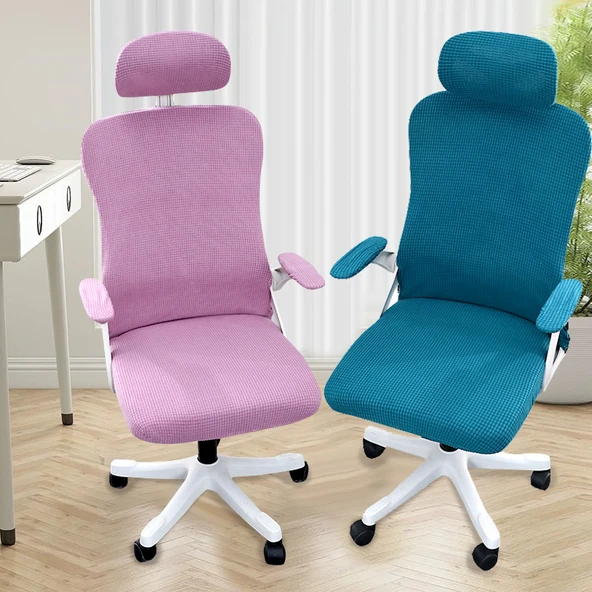 Ofis Koltuğu Kılıfı - Universal Elastik - 5 Parça - Zeytin Yeşili (Kolçak 36-38 cm) - 2