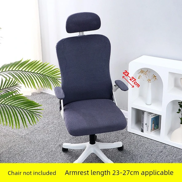 Ofis Koltuğu Kılıfı - Universal Elastik - 5 Parça - Koyu Gri (Kolçak 23-27 cm)