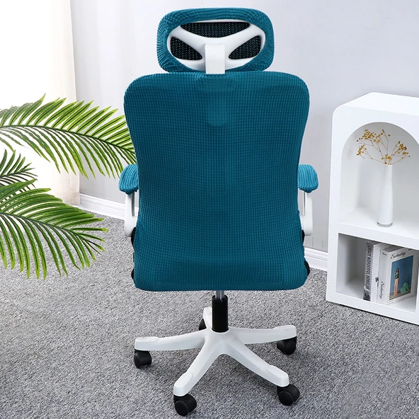 Ofis Koltuğu Kılıfı - Universal Elastik - 5 Parça - Gök Mavisi (Kolçak 36-38 cm) - 6