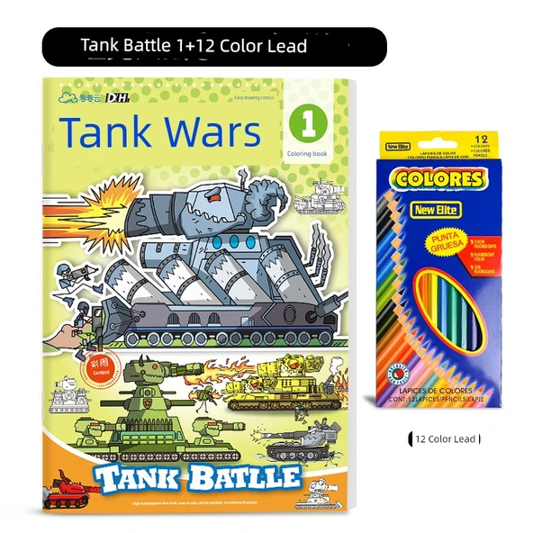 Tank Savaşları Boyama Kitabı [Tekli] Tank Savaşı ① + 12 Renkli Kurşun Kalem