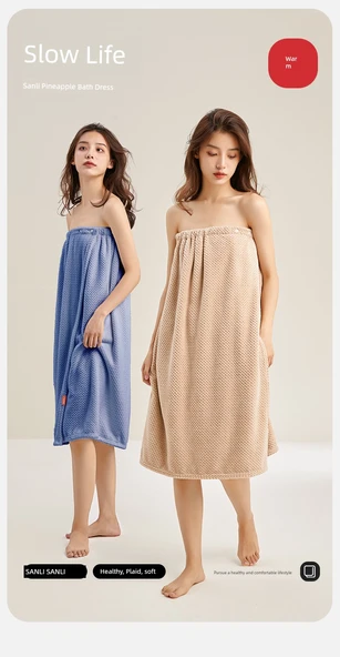 Kadın Pamuk Banyo Eteği ve Saç Bandı Seti - Pembe Mor - Resim 8