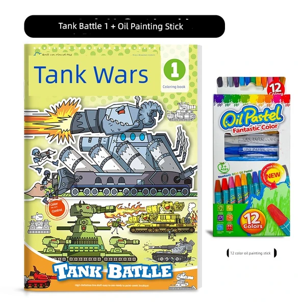 Tank Savaşları Boyama Kitabı [Tekli] Tank Savaşı ① + Yağlı Boya Çubuğu