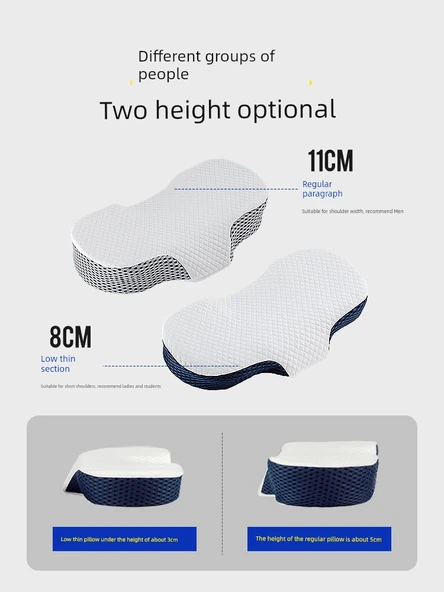 Boyun Düzeltici Mıknatıslı Hafızalı Köpük Yastık - Yüksek Model - 11cm (Gök Mavisi + Beyaz) - 4