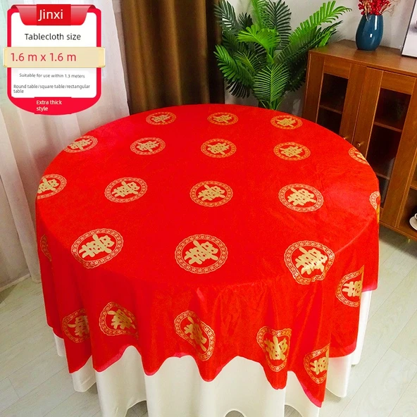 Kırmızı Tek Kullanımlık Masa Örtüsü 1.6m Jin Xi 10 Yaprak Çekme