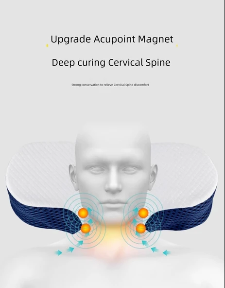 Boyun Düzeltici Mıknatıslı Hafızalı Köpük Yastık - Yüksek Model - 11cm (Gök Mavisi + Beyaz) - 9