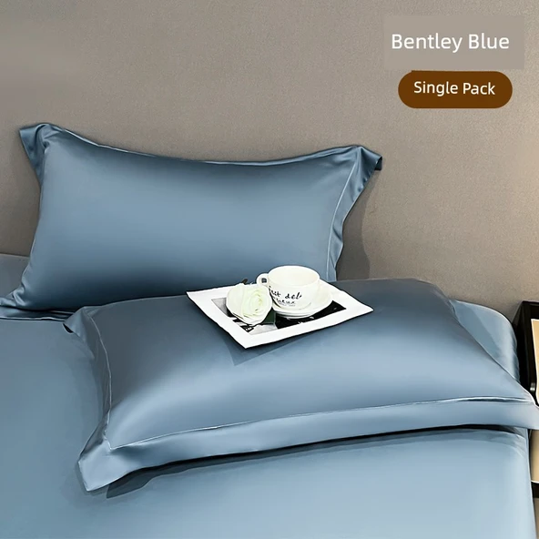 Yıkanmış İpek Buz İpek Yastık Kılıfı 48x74cm - Tek Bentley Mavi