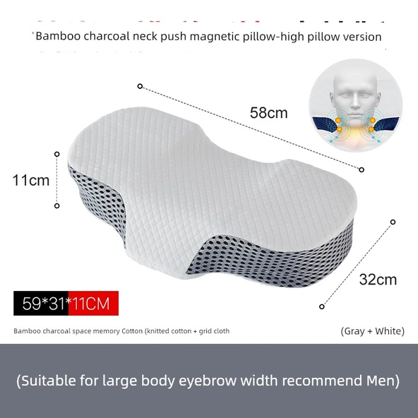Boyun Düzeltici Mıknatıslı Hafızalı Köpük Yastık - Yüksek Model - 11cm (Gri + Beyaz)