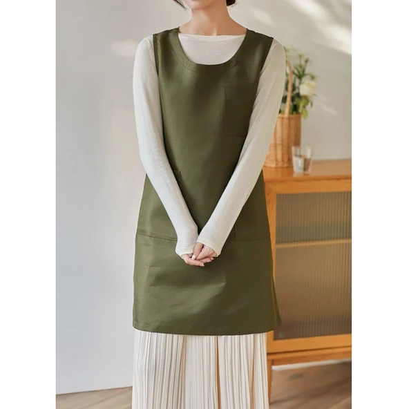 Japon Tarzı Su Geçirmez Polyester Önlük - Asker Yeşili