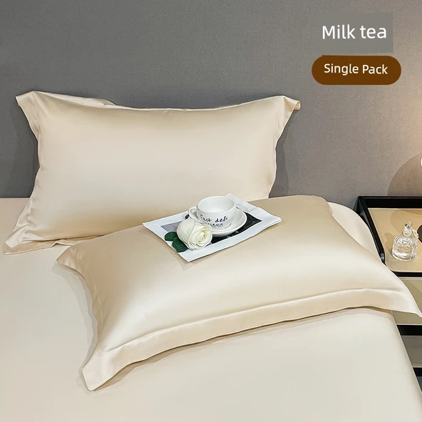Yıkanmış İpek Buz İpek Yastık Kılıfı 48x74cm - Tek Sütlü Çay
