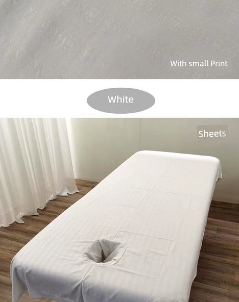 Güzellik Salonu Yatak Örtüsü Seti - Beyaz - Yatak Örtüsü + Kirli Yorgan Kılıfı + Delikli Havlu - Resim 9