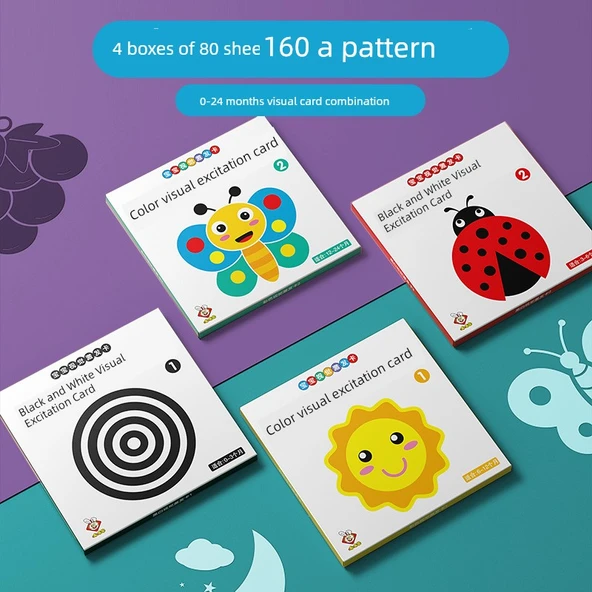 Bebekler İçin Görsel Uyarıcı Kartlar - Büyük Boy 21cm, 4 Kutu Tam Set, 160 Desen, 0-24 Ay