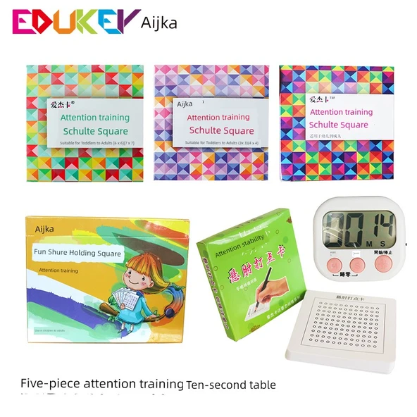 Schulte Izgara Konsantrasyon Eğitim Kartları - 3/4 Izgara + 5 Izgara + 6/7 Izgara + Nokta Kartı + Schulte Izgarası + Kronometre
