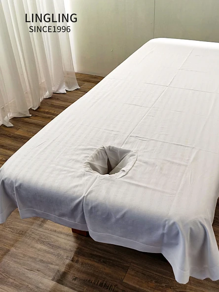 Güzellik Salonu Yatak Örtüsü Seti - Beyaz - Yatak Örtüsü + Kirli Yorgan Kılıfı + Delikli Havlu - Resim 4