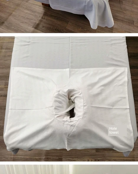 Güzellik Salonu Yatak Örtüsü Seti - Beyaz - Yatak Örtüsü + Kirli Yorgan Kılıfı + Delikli Havlu - Resim 10