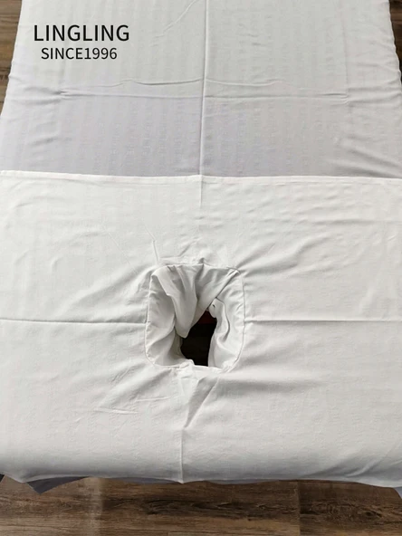 Güzellik Salonu Yatak Örtüsü Seti - Beyaz - Yatak Örtüsü + Kirli Yorgan Kılıfı + Delikli Havlu - Resim 5