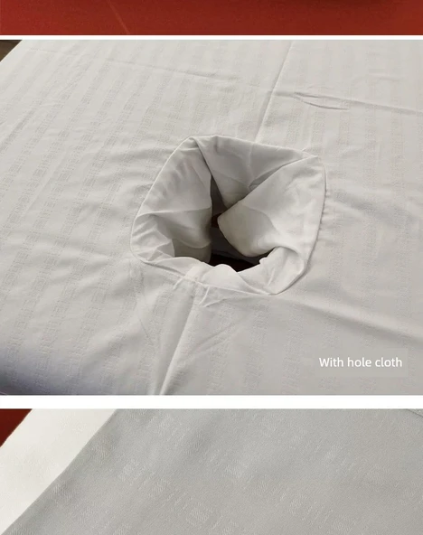 Güzellik Salonu Yatak Örtüsü Seti - Beyaz - Yatak Örtüsü + Kirli Yorgan Kılıfı + Delikli Havlu - Resim 8