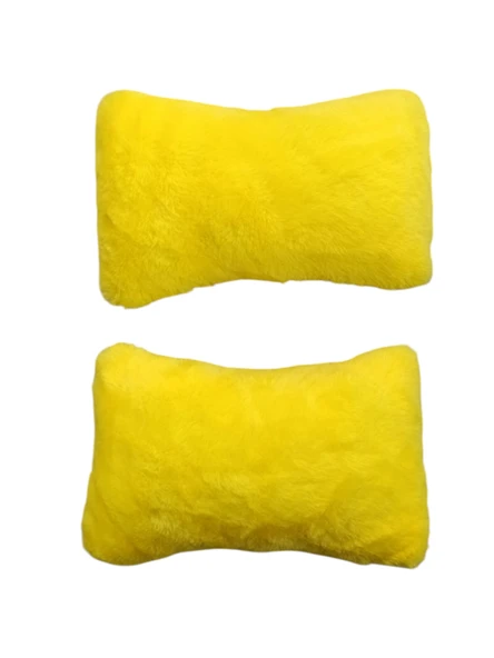 Yumuşak Peluşlu Ortopedik Araba Seyahat Boyun Yastığı 2'li Sarı - 2