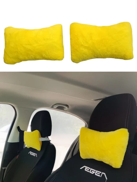 Yumuşak Peluşlu Ortopedik Araba Seyahat Boyun Yastığı 2'li Sarı