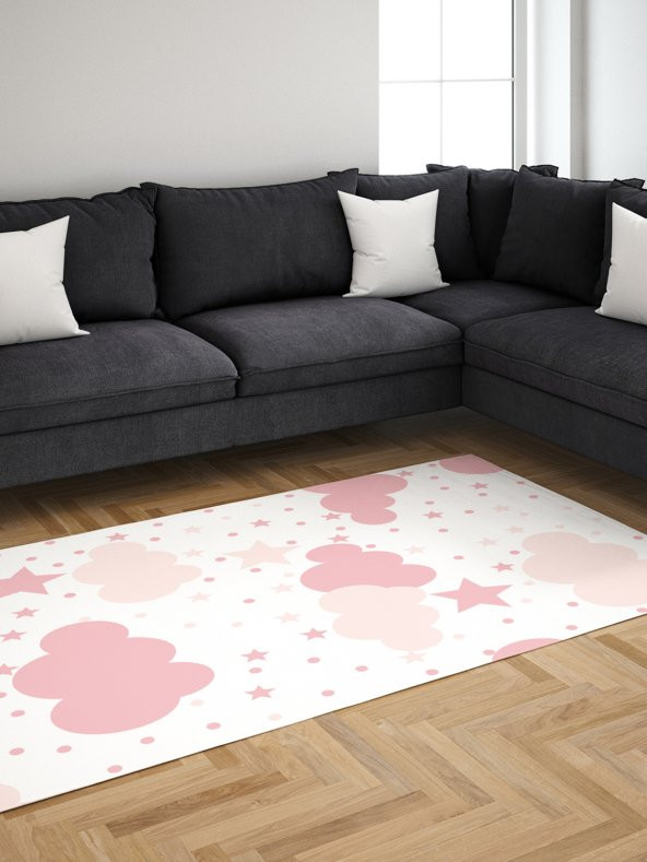 Çocuk Odası Pembe Bulut Halı Örtüsü - 2
