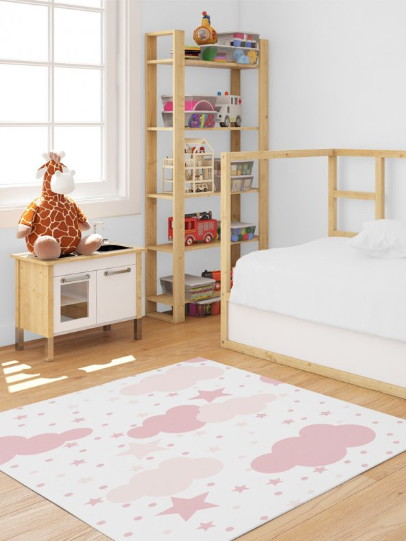 Çocuk Odası Pembe Bulut Halı Örtüsü - 5