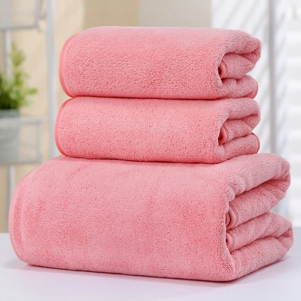Mercan Polar Havlu Seti (2 Adet) - Mercan Pudra - 35x75 cm