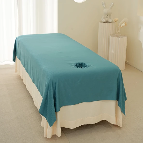 Ekose Pamuklu Güzellik Salonu Yatak Örtüsü 240x140cm - Yeşil Çift Kat Kumaş, Deliksiz