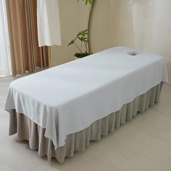 Ekose Pamuklu Güzellik Salonu Yatak Örtüsü 240x140cm - Gri Çift Kat Kumaş, Deliksiz