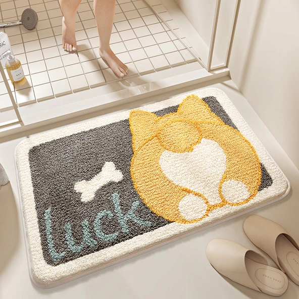 Kaymaz Banyo Paspası 50x80 cm - Corgi Desenli