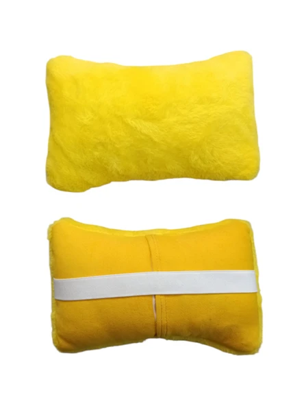 Peluş Ortopedik Araba Seyahat Boyun Yastığı Emniyet Kemer Pedi Seti Sarı - 3