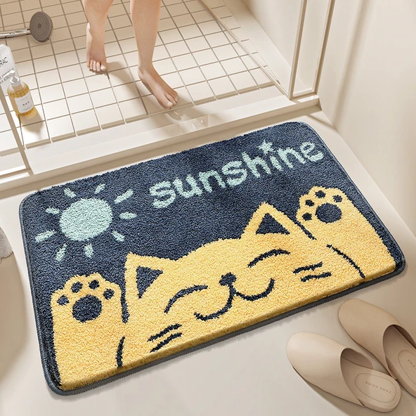 Kaymaz Banyo Paspası 40x60 cm - Güneş Kedi Desenli