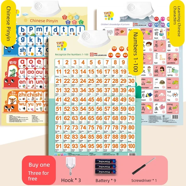 Bebek Erken Eğitim Pinyin Duvar Tablosu - Pinyin Çince Karakterler Sayılar