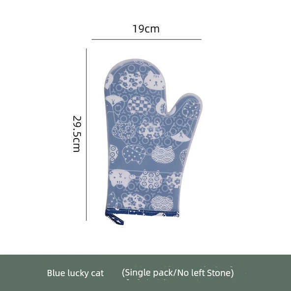 Silikon Isı Yalıtımlı Mutfak Eldiveni - Mavi Tabanlı Şanslı Kedi (Tek)
