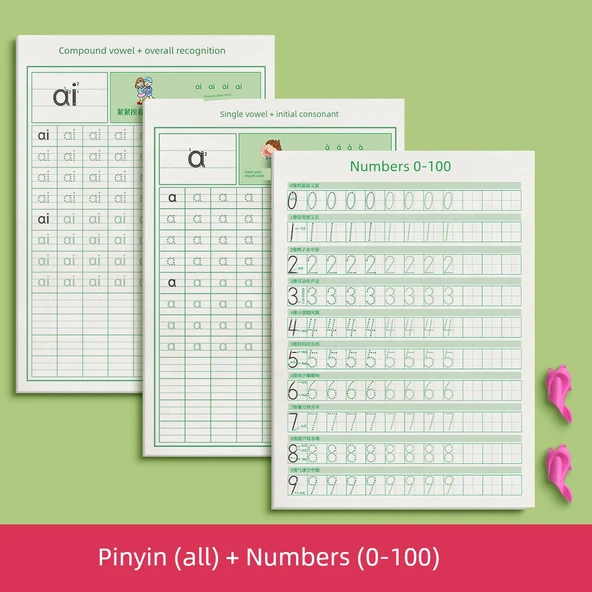 Çocuklar için Dijital Kaligrafi Alıştırma Tahtası - Sayılar (0-100) + Pinyin (Tümü)/2 Tutacaklı
