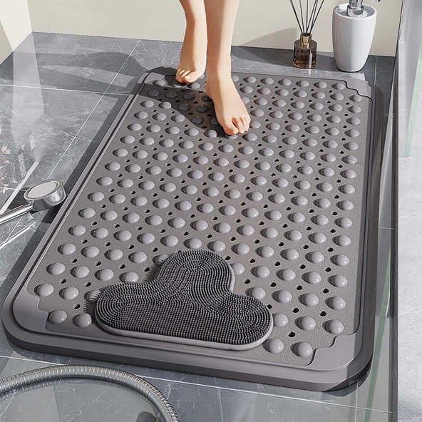 TPE Kaymaz Banyo Paspası - 50x80 - TPE Erişilebilir Lüks Gri